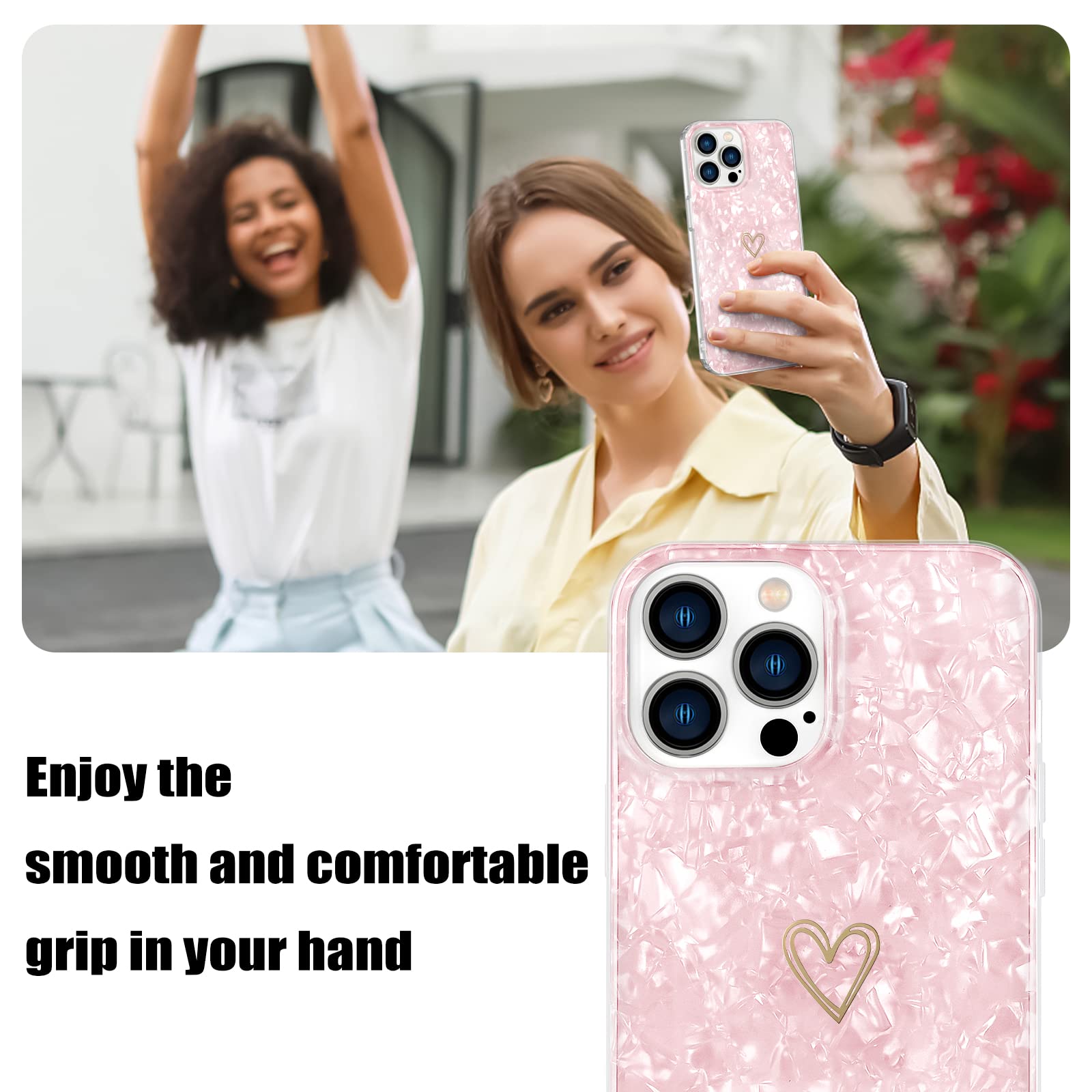 Custodia Newseego Per IPhone 13 Pro – Silicone Morbido Con Cuori – Bianco – Antiurto E Sottile – Supporta Ricarica Wireless