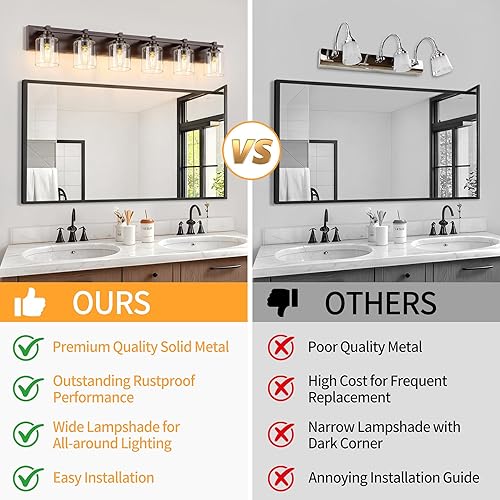 Miniatura 128 de 3 lámparas modernas de baño sobre el espejo, luces de tocador de oro negro para apliques de pared de baño con pantallas de vidrio blanco lechoso