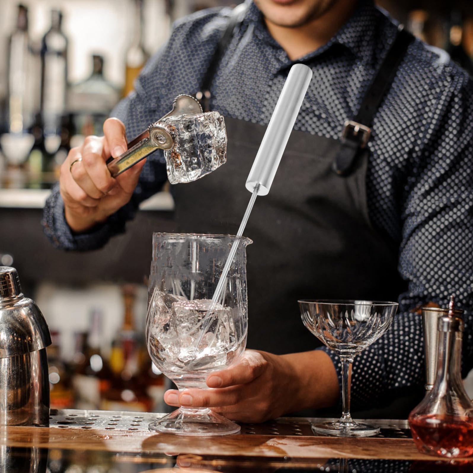 GANAZONO 1pezzi Punteruolo da Ghiaccio in Acciaio Inossidabile con Impugnatura Ergonomica Scalpello Lungo Punta Sottile per Rompere Cubetti e Ghiaccio Duro Strumento Professionale per Bar