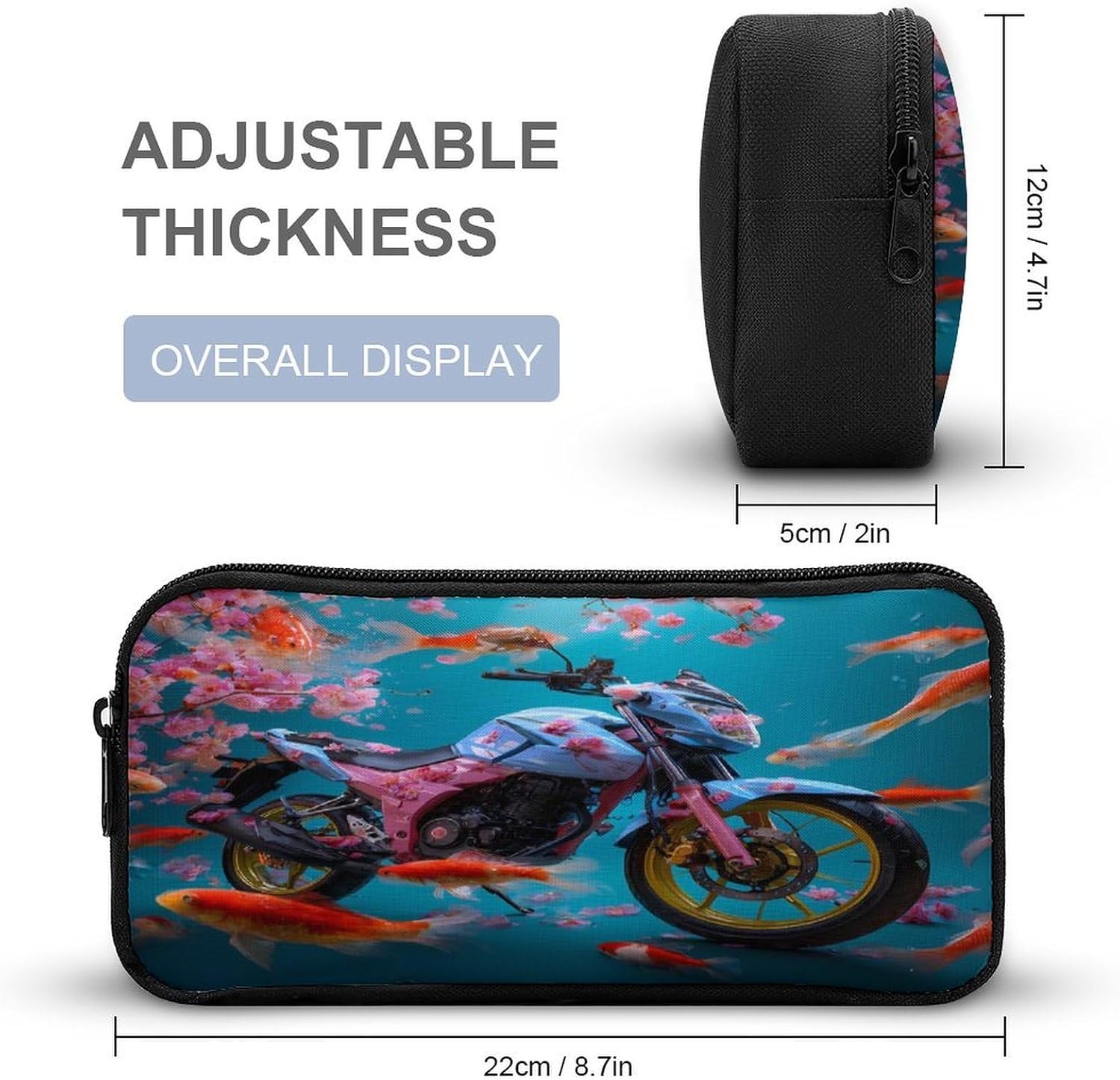 Motorcycle with Cherry1 Floral Japanese Travel Cosmetic Bag Makeup Bag image 2