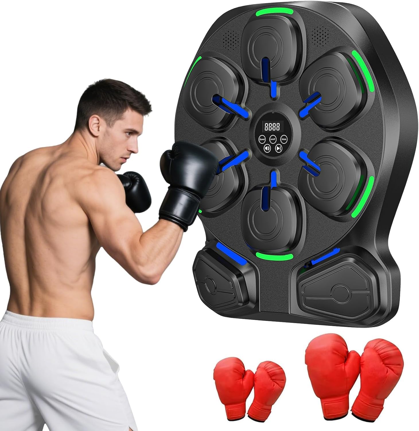 Music Boxing Machine mit LED, Bluetooth, 9 Geschwindigkeiten & Zählmodus | Elektronische Musik-Boxmaschine für Kinder & Erwachsene, interaktiver Boxtrainer für Training zu Hause & im Fitnessstudio