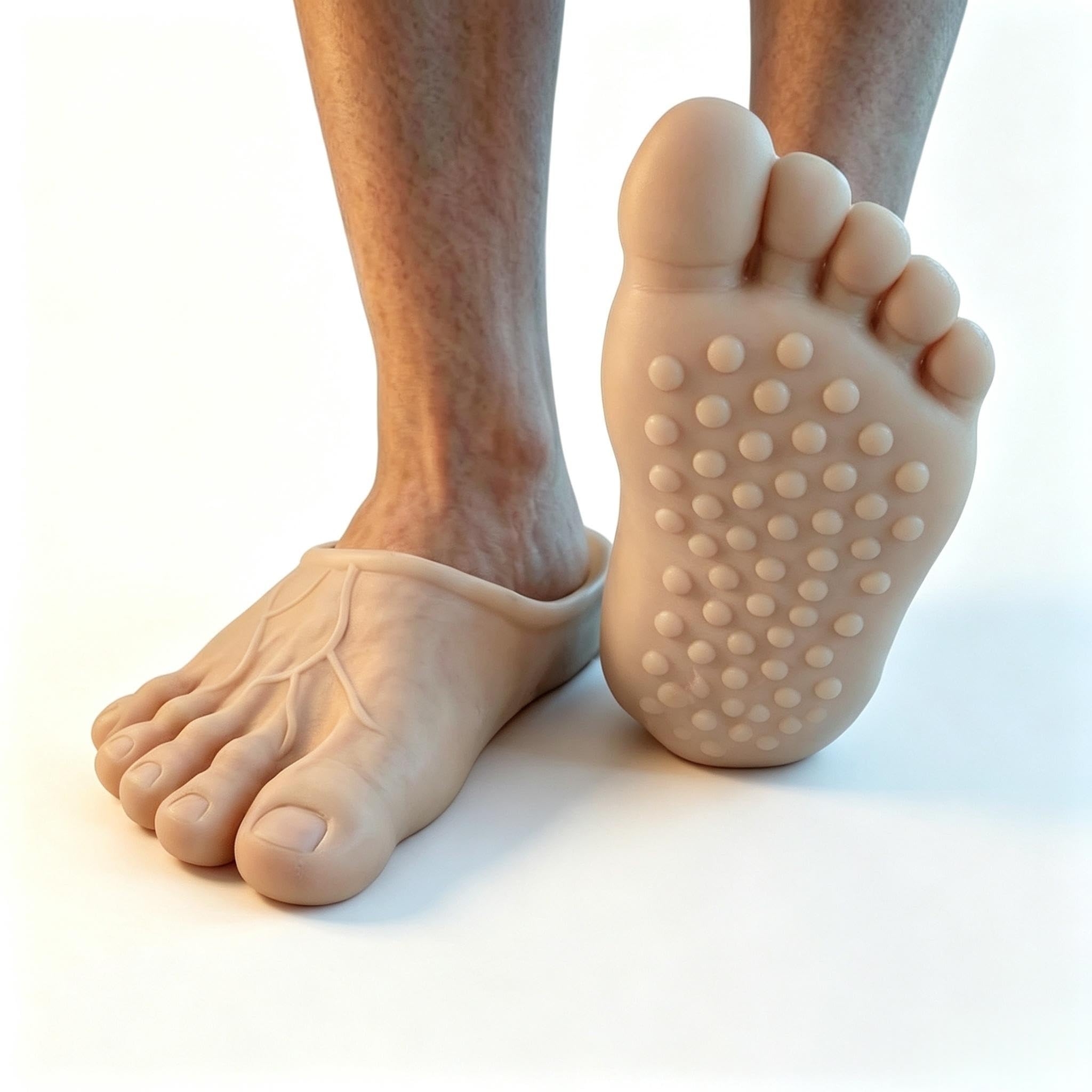 Halloween Realistic Giant Fake Feet Covers, Skin Tone Jumbo PVC Novelty Slippers, Big Foot Props for hobbit Costume feet Caveman Troll Cosplay Birthday Masquerade Themed Party Novelty Gag Gift