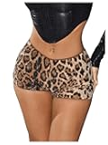 Women's Glitter Sequin Leopard Shorts Low Rise Sexy Rave Club Booty Shorts Hot Pants
