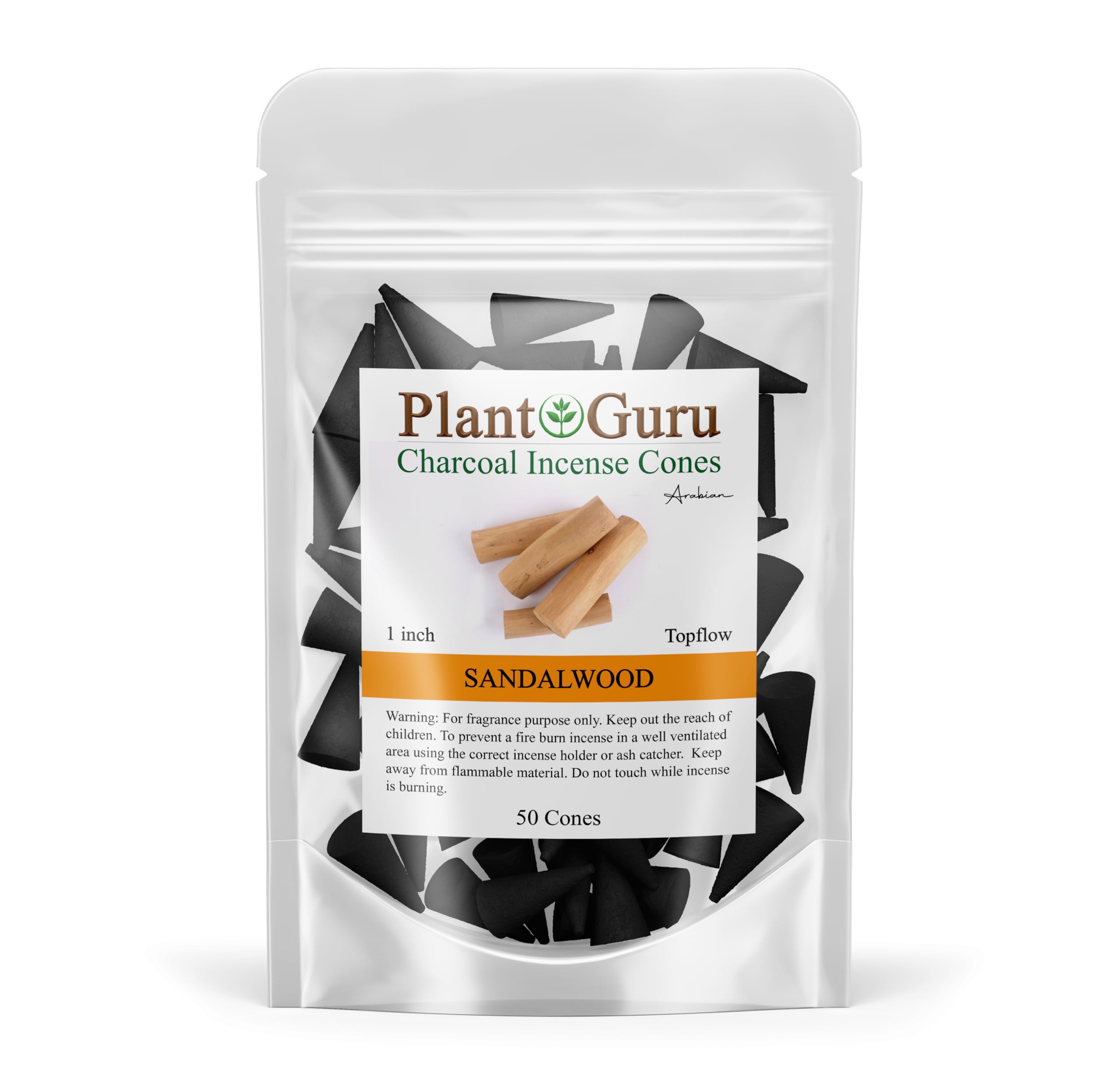 Sandalwood Charcoal Incense Cones 1" TOPFLOW - 50 Pack - Natural Scented Cones Handmade Hand Dipped