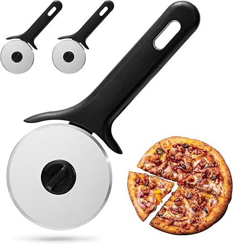 Cortador de pizza de acero inoxidable, 3 piezas, cortador de pizza de acero inoxidable, cortador de pizza súper afilado, fácil de cortar y limpiar,