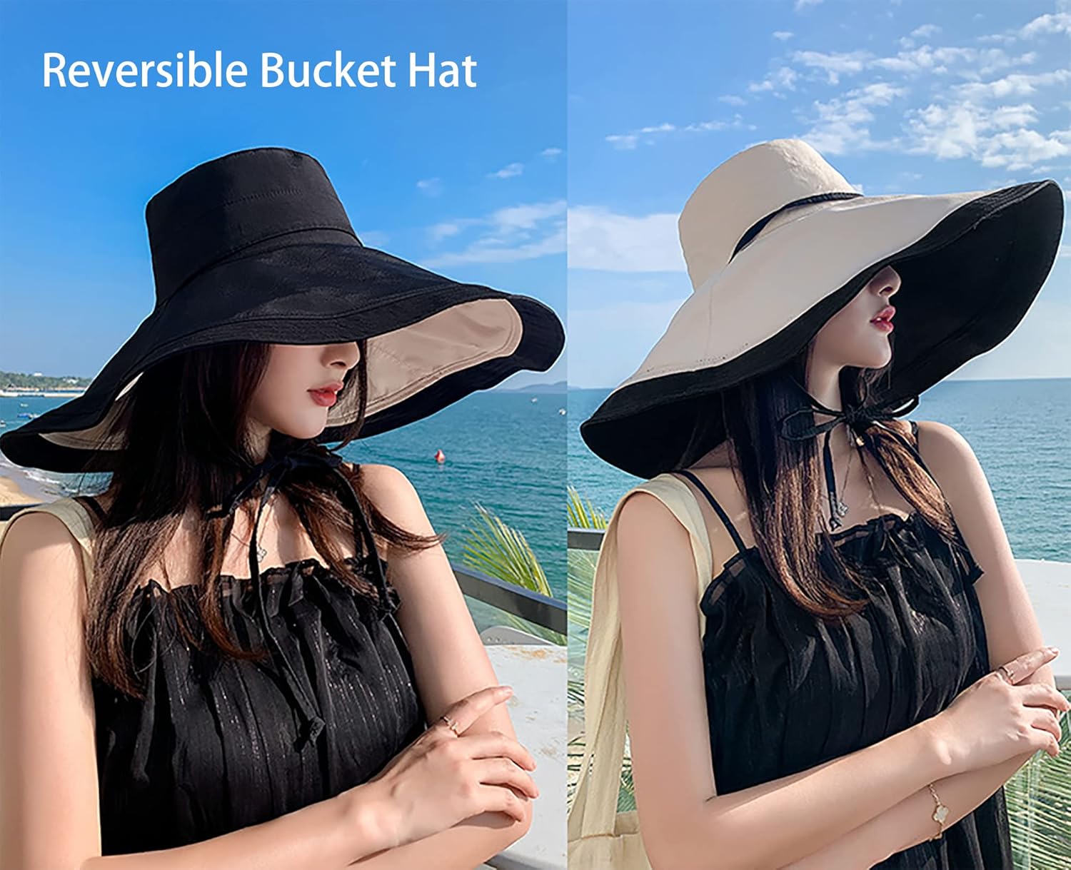 Packable Large Brim Sun Hat for Women - 6.7" Wide-Brim UV-Protection Women's-Sun-Beach-Hats with Strap - Image 2