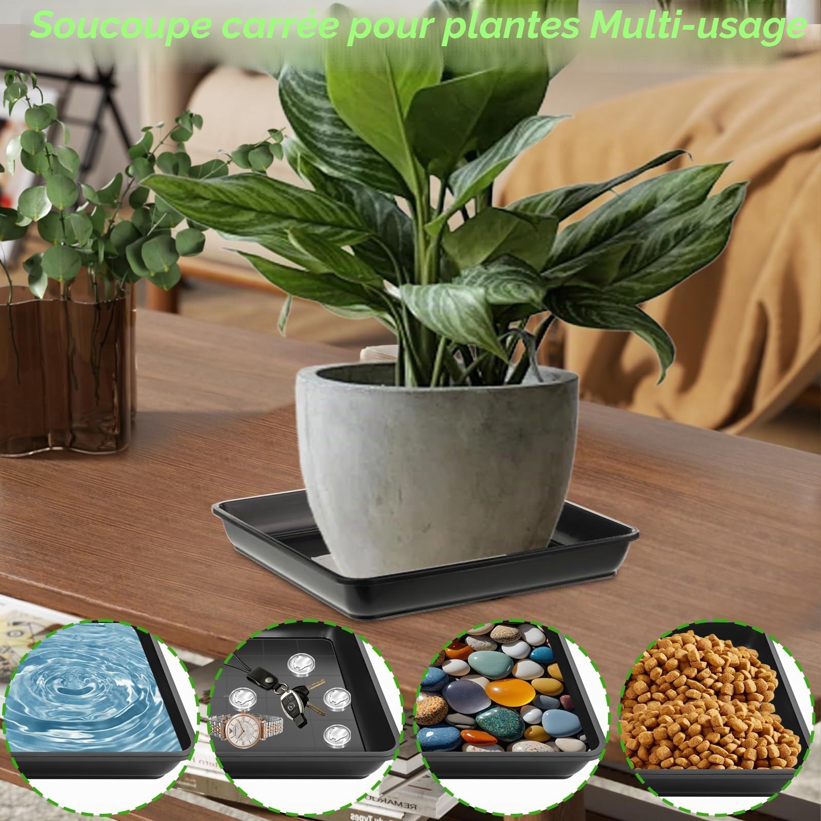 Lot de 10 soucoupes de pot de fleurs, carrés, en plastique, 20 x 20 cm