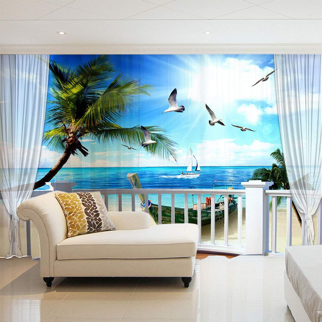 Rideaux voilages 3D vue mer pour illuminer la chambre enfant et créer un décor évasion