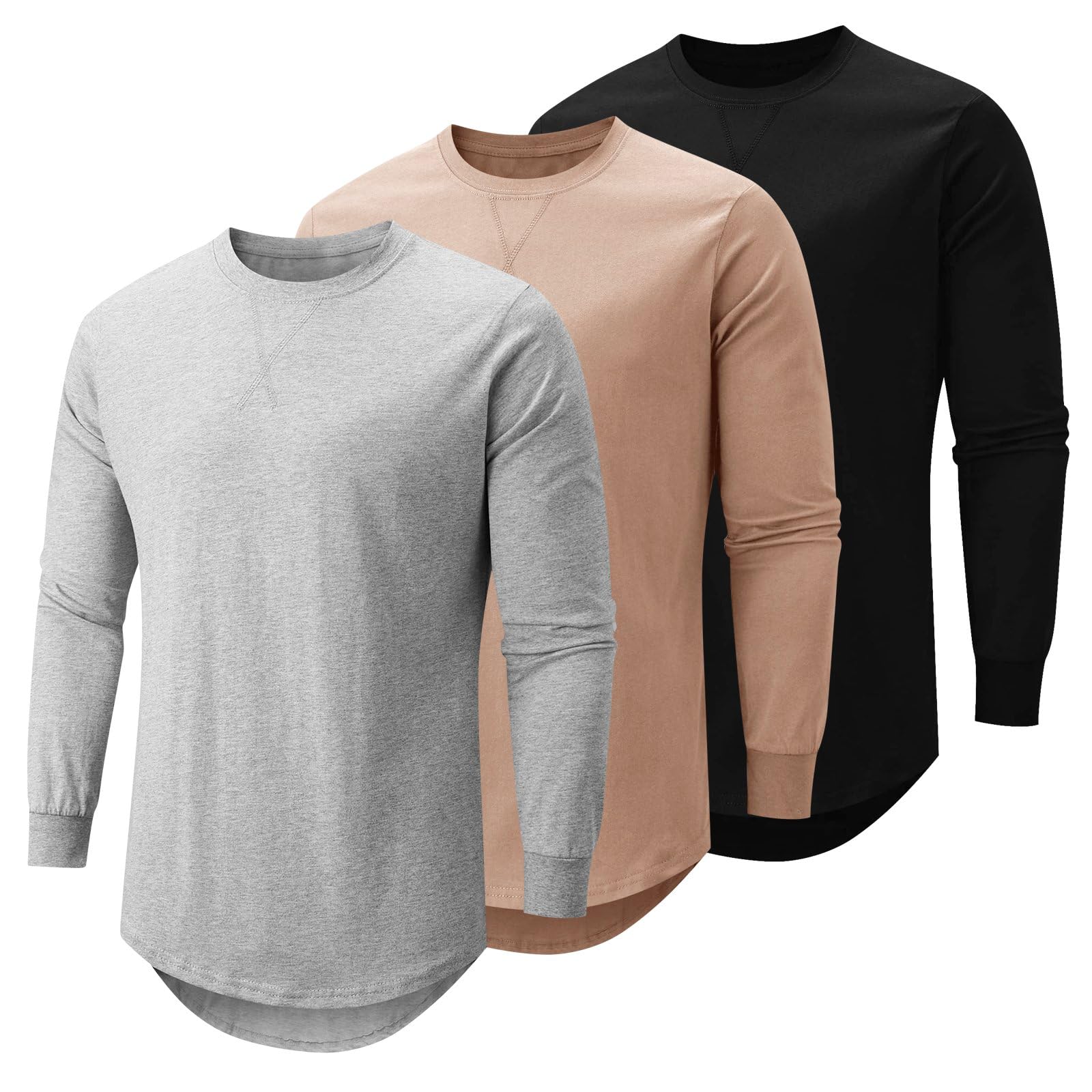 Camisetas de cuello redondo para hombre, estilo hipster, hip hop, de línea larga | Camisas casuales para hombre, mezcla de algodón y poliéster, ajuste moderno para oficina, citas, club, playa