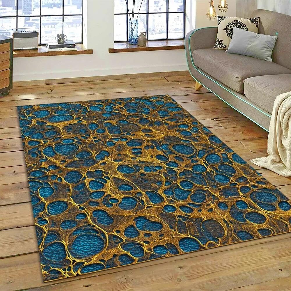 Tapis 3D marbre doré antidérapant pour salon chic et chambre d'enfant moderne