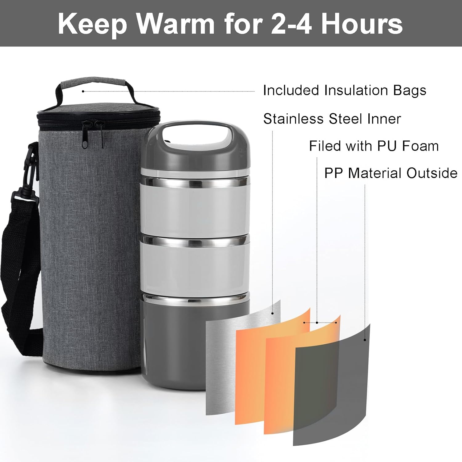 Lille Home 3-Layer Stainless Steel Lunch Box 1.43L- Leakproof, BPA-Free Insulated Bento Box for On-the-Go Meal Prep, Stackable Food Container for Women & Men - Image 4