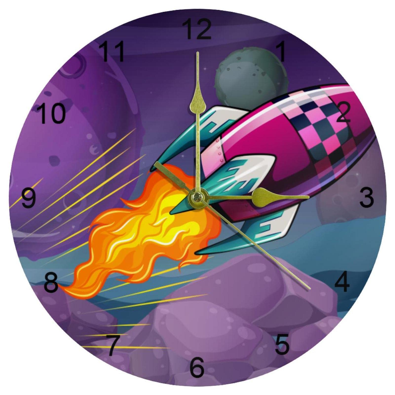 Horloge murale fusée sans tic-tac lisible pour chambre enfant