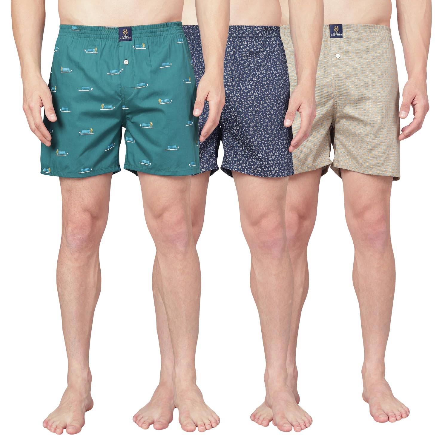 Urban Scottish Ultra-Comfortable Men's Boxer Pants - 100% Cotton Material with A Stylish Print - Soft and Stretchy Elastic Waist Band - Dynamic Movement and Hardwearing Stitching - Breathable with A Gentle Snug Fit