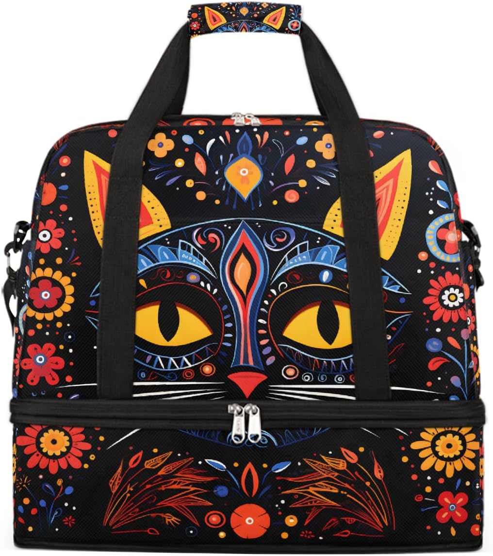 Foldable Carry On Bag for Travel, Expandable Duffle Bag with Shoe Compartment, Colorful Flowers Pattern Lightweight Sports Gym Tote with Trolley Sleeve