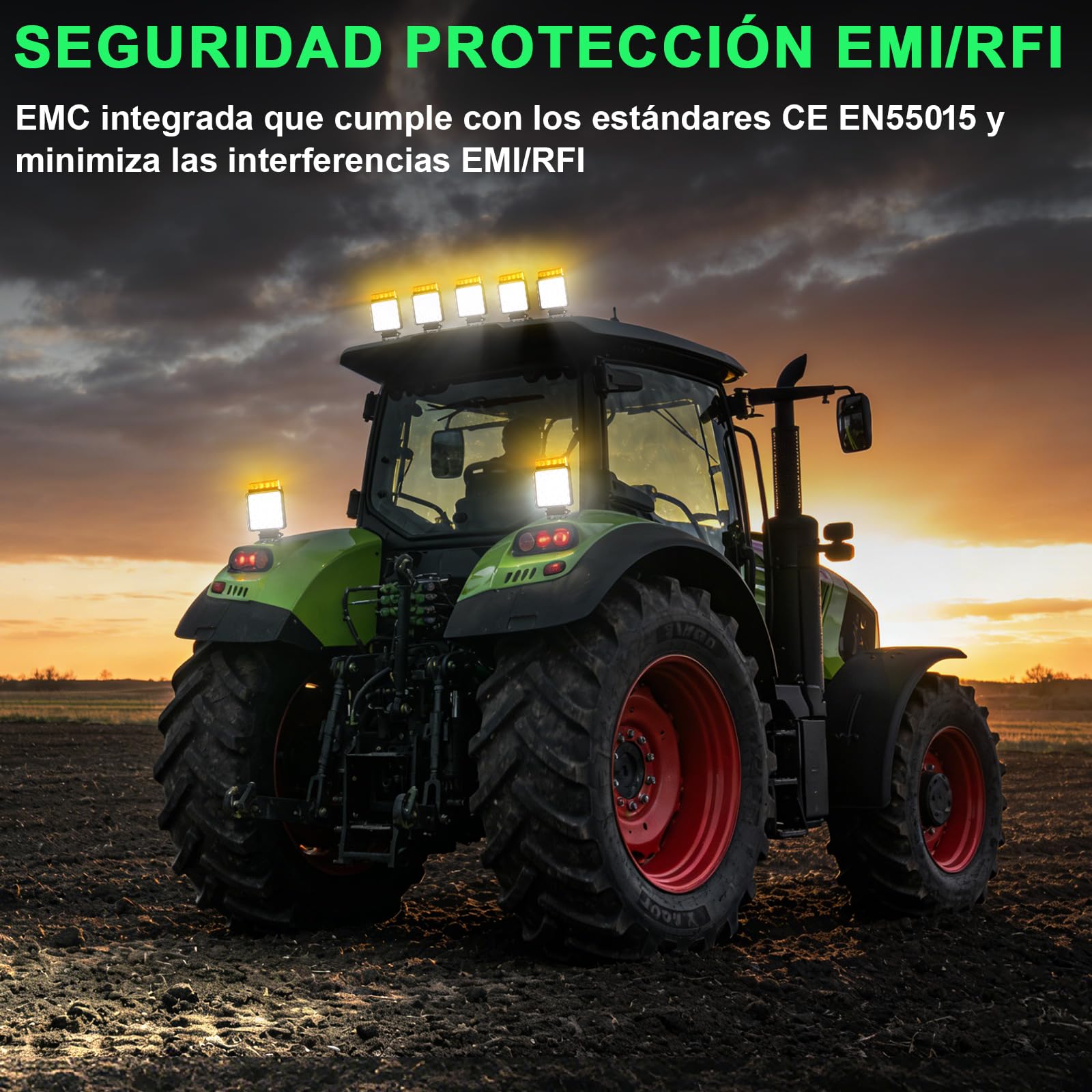 2x Faros de Trabajo LED con Luz de Advertencia (10 Modos), 18W 12V 24V Foco Adicional para Tractor, Camión y Excavadora, IP68 Impermeable y Resistente al Barro, 2 en 1 Luz de Marcha Atrás