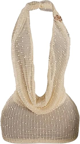 MakeMeChic Women's Halter Dress Mesh Backless Draped Deep V Neck Sexy Bodycon Mi