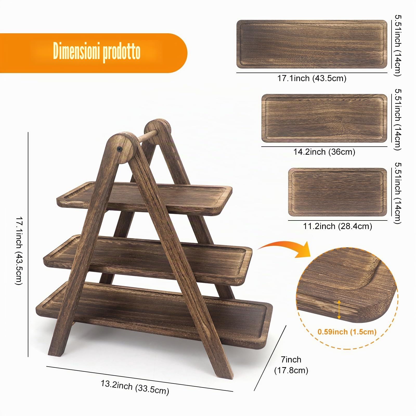 Alzatina per servire a 3 livelli, supporto in legno per cupcake, supporto per cupcake, 3 livelli, per feste, compleanni, matrimoni (legno)