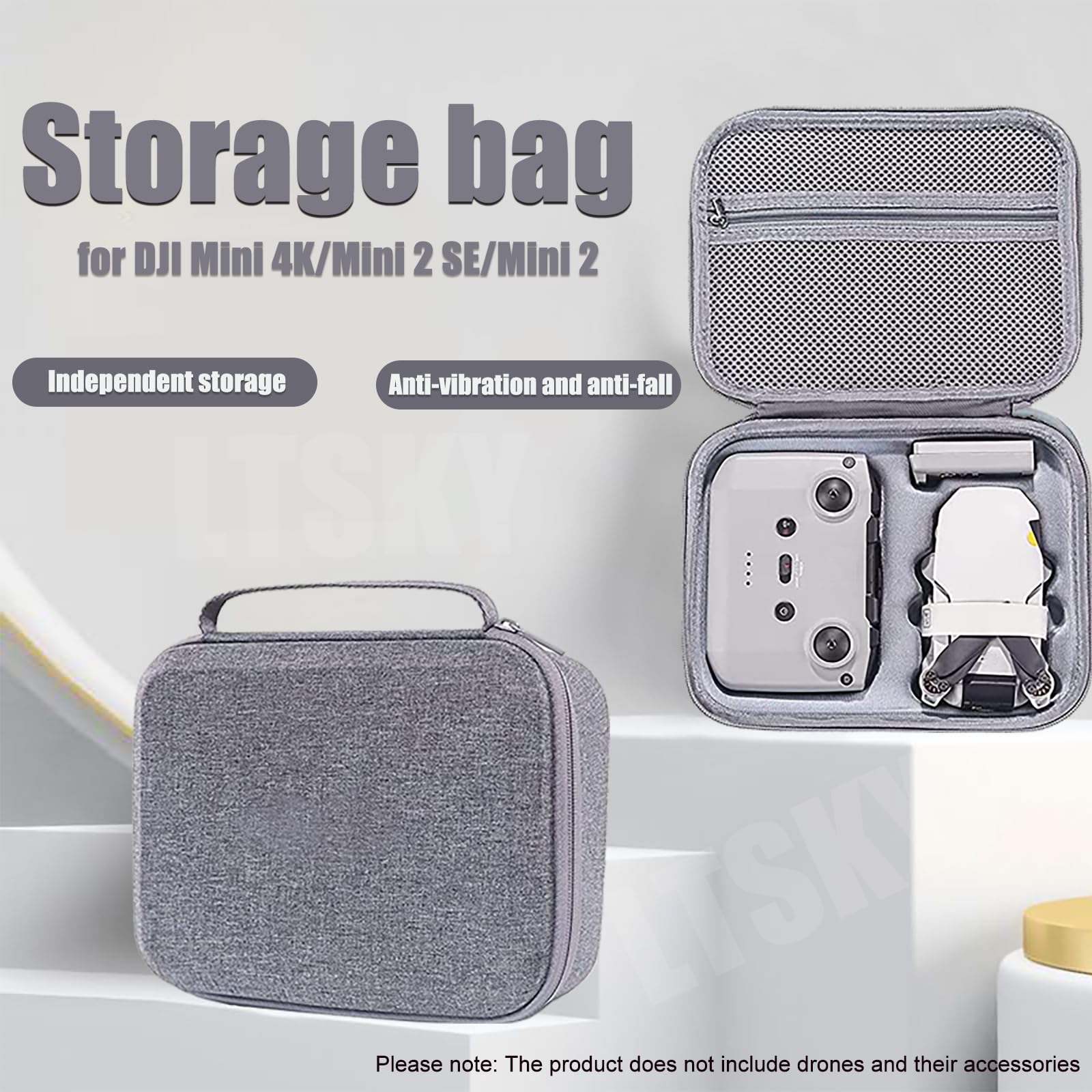 LTSKY Mini 4K Bag for DJI Mini 4K, 2 SE, 2 Drone & Controller Accessories - Portable Storage Box, Carry Case, Gray, Minimal - Image 2