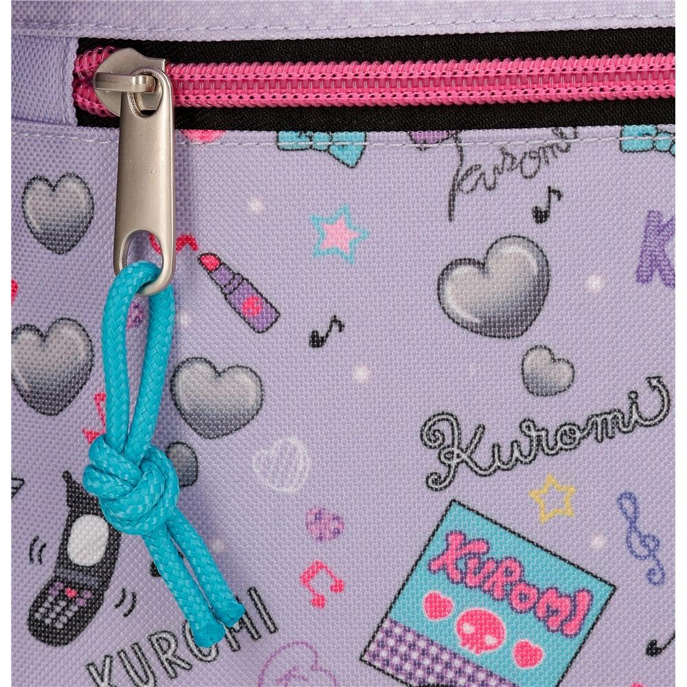 Sanrio Kuromi Retropop Mochila infantil, mochila escolar, fabricada en Poliéster, bolsillos laterales, tirantes anchos ajustables de Joumma Bags