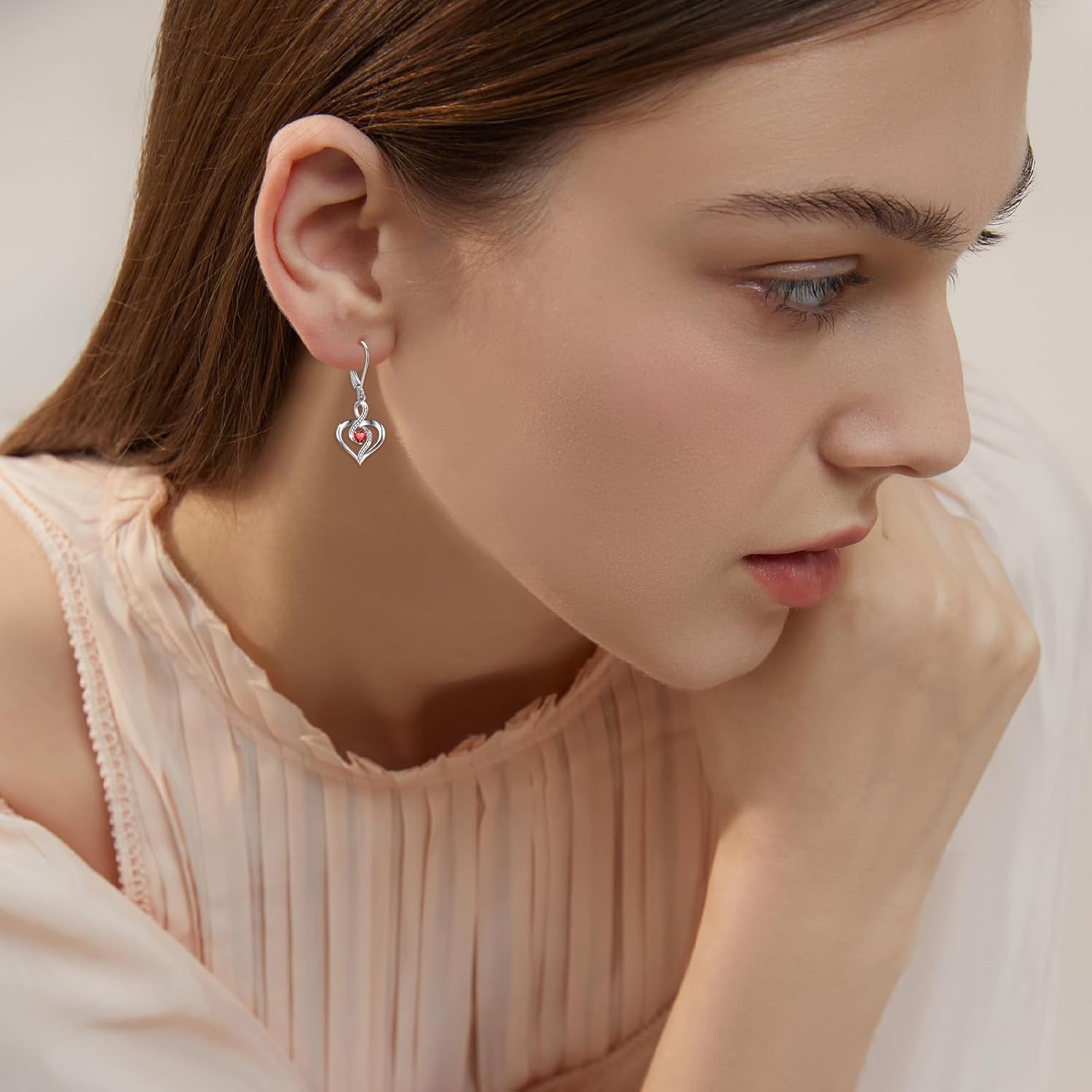 Birthstone Leverback Earrings 925 Sterling Silver Infinity Heart Dangle Drop Earrings Birthstone Jewelry Birthday Gifts for Women Mom - Image 6