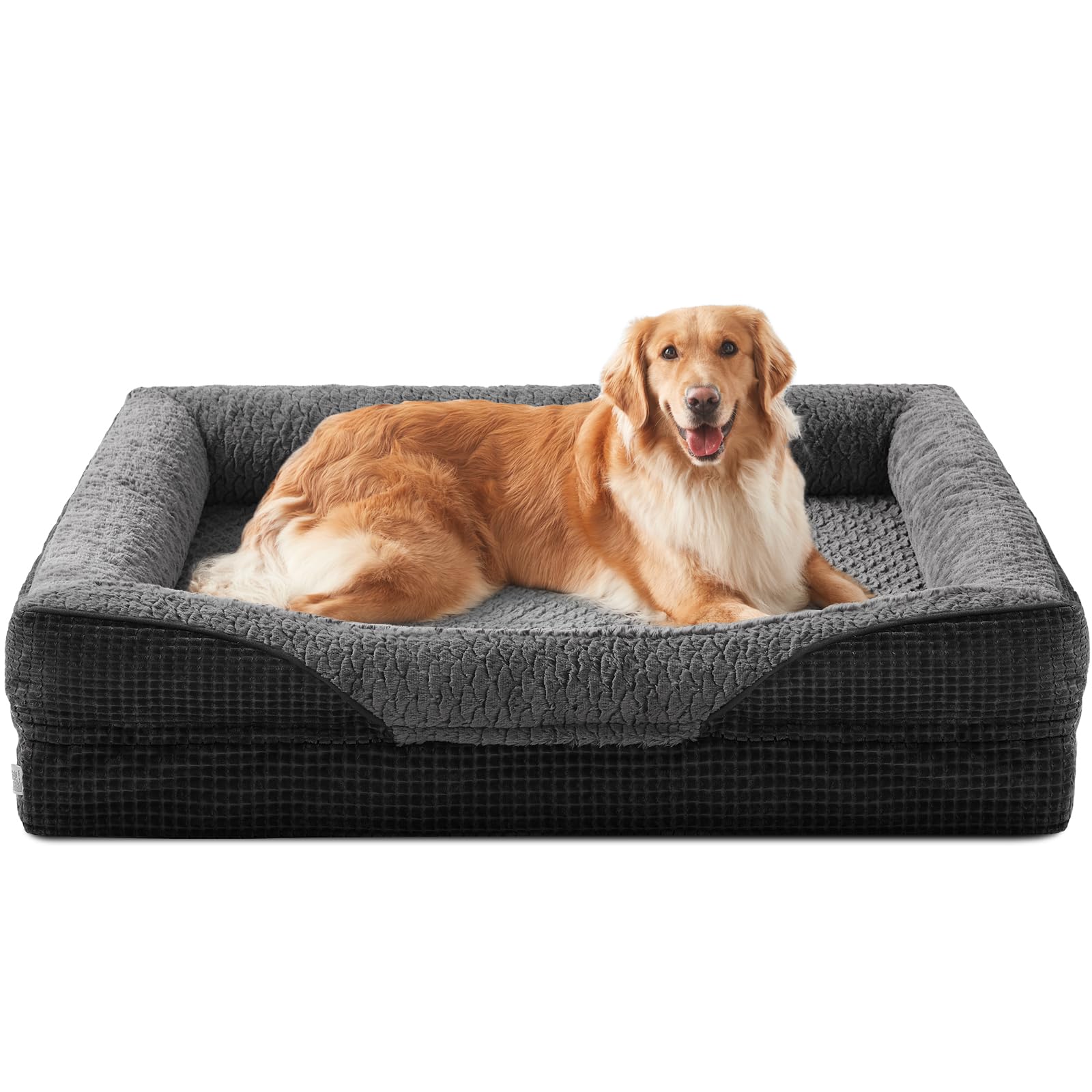 FURTIME Extra Large Dog Bed Orthopedic Dog Bed XL for 90lbs Dogs - 7.5" Memory Foam Mattress, Waterproof & Washable Black Cover, Veterinarian Recommended Bed for Arthritis & Bone Health, 107x81x19cm