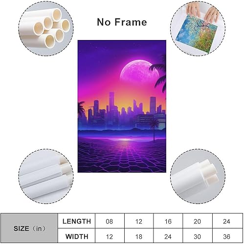 Miniatura 2 de Póster en lienzo con diseño de palmera urbana de neón Synthwave Retrowave para dormitorio, aula, dormitorio, sala de estar, decoración estética para