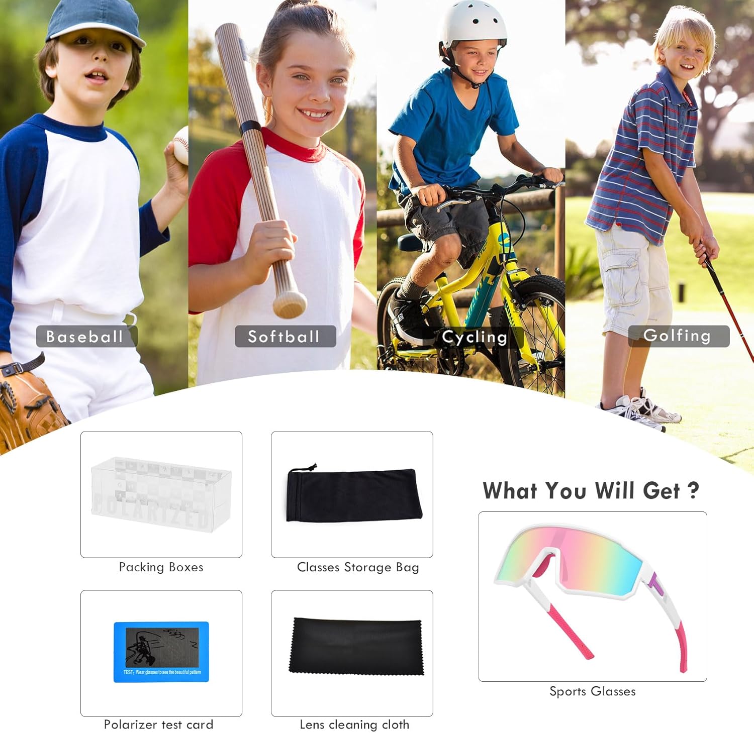 MVPTGRS Youth Baseball Sunglasses for Boys Girls Age 8-14 TR90 Frame Kids Sport Sunglasses for Softball Cycling Baseball Golf - Image 7