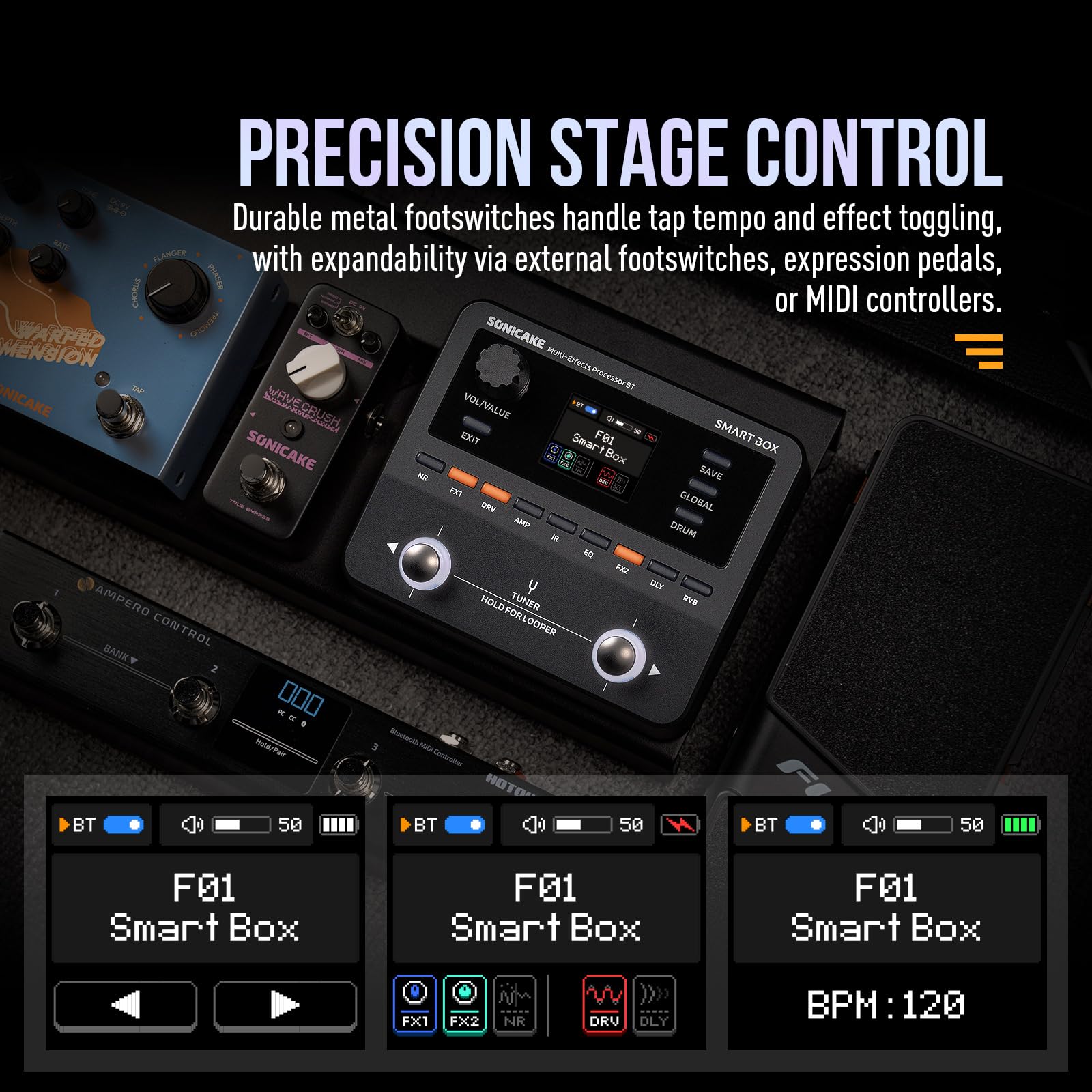 SONICAKE QME-20 Smart Box - Multi Effects Pedal for Guitar with