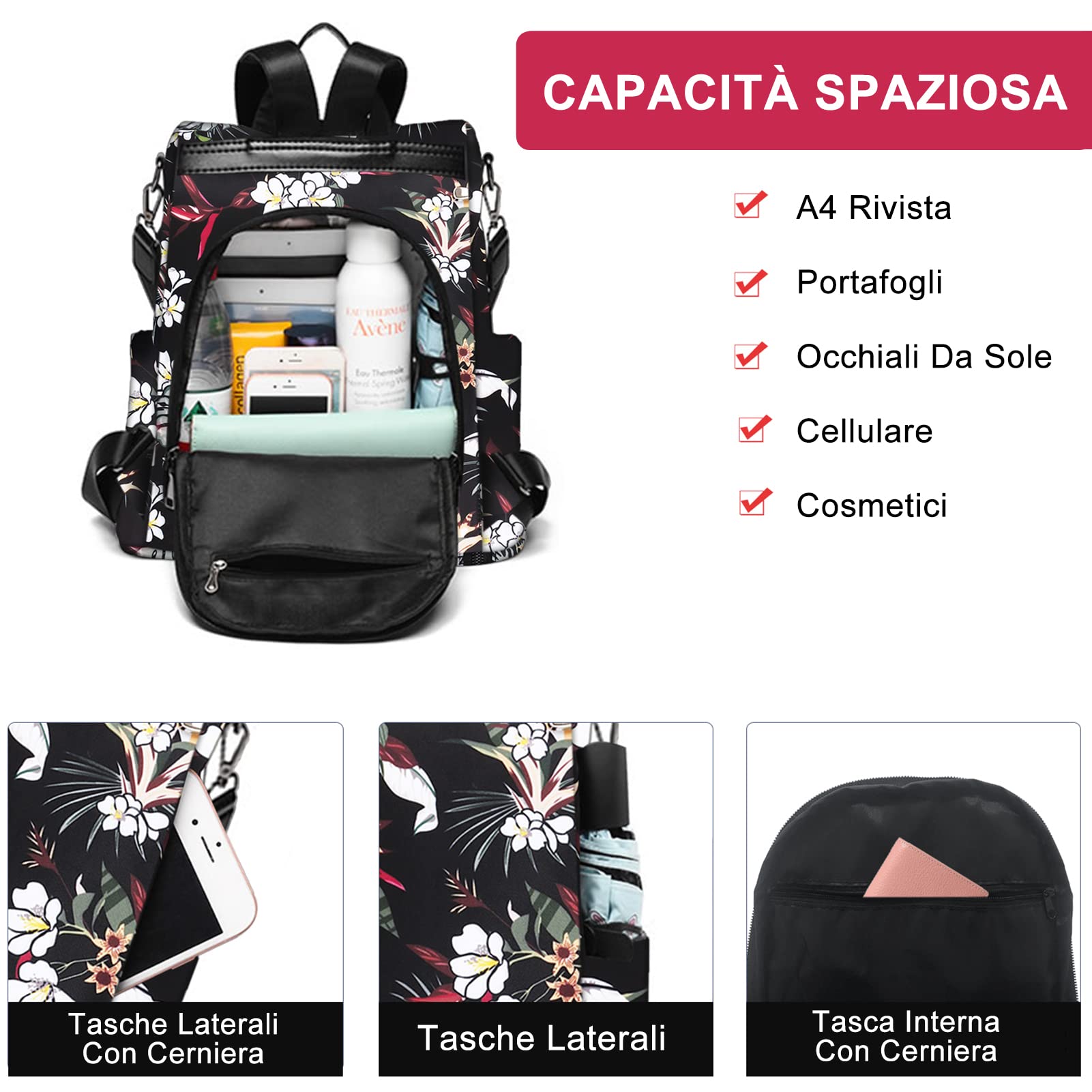 Fmeida Zaino Donna Antifurto Moda Borsa Donna con Tracolla Borse Zainetto da Viaggio Impermeabile