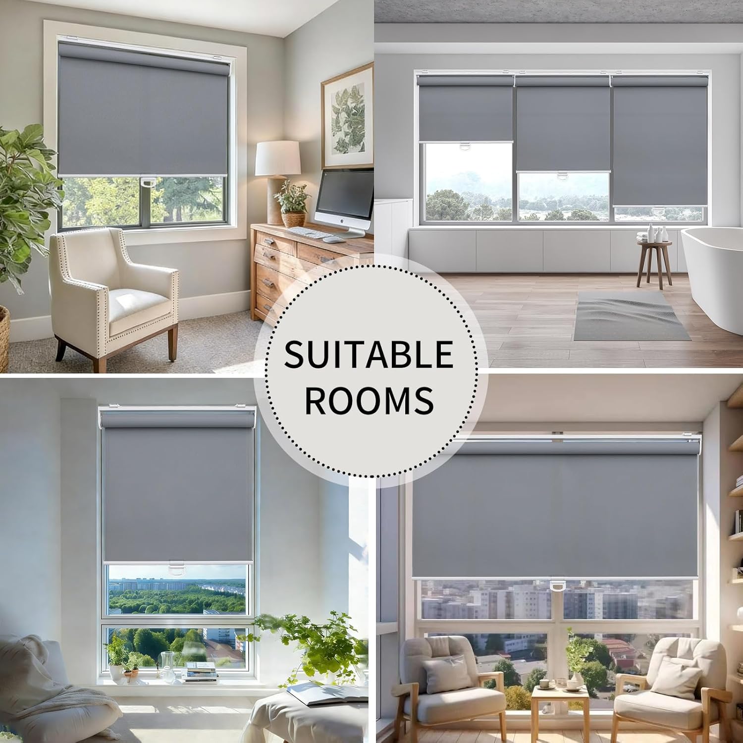 70% Blackout Indoor Cordless Roller Shades for Windows,Light Filtering Rolled Up Blinds with Spring System,Thermal Insulated UV Protection Fabric(Filtering Grey,37" W x 72" H)