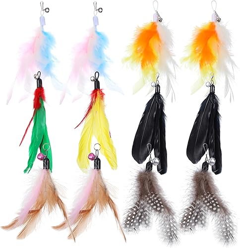 Miniatura 3 de 12 piezas de repuesto de juguetes de plumas para gatos, varita de plumas para gatos con campanas, reemplazo de plumas interactivas para gatos