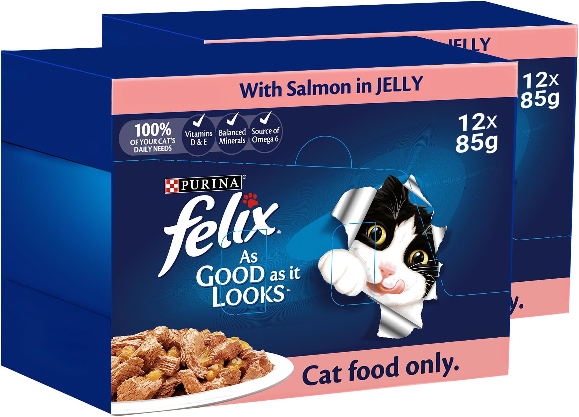 Felix As Good As it Looks Adult Cat With Salmon In Jelly 85g, Pack of 24