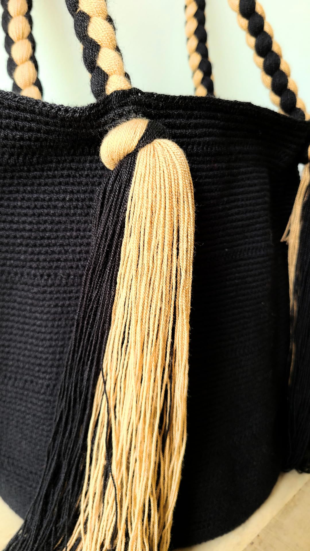 TERRA FUSION Bolso Tote M | Bolso Uni Wayuu | Negro y Beige, Negro , Medium
