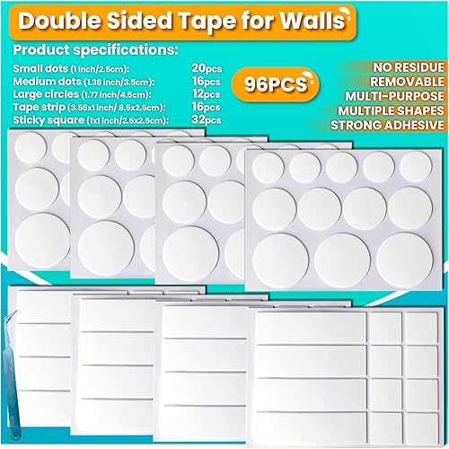 Birllaid Double Sided Tape for Walls, Picture Hanging Strips Removable Mounting Dots Adhesive Heavy Duty, Removable for Art Craft, Decoration, Party Supplies, Multipurpose