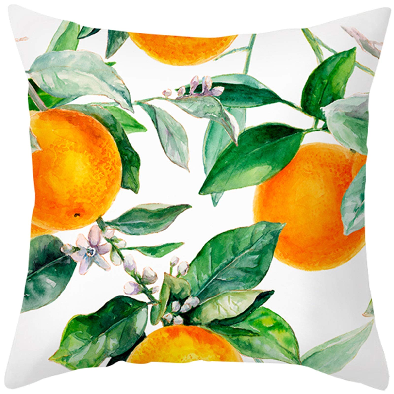 EHOMERY Pillow Cover Exterior Cushion Printed Flowers Leaves And Orange Velvet Throw Pillow Covers Large For Outdoor Furniture White Green 16X16 Inches