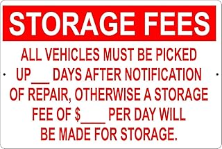 Storage Fees Shop Mechanic Tin Sign | Utility Style | 8x12 Inch | Garage Shop Workshop | Sturdy Metal Decor
