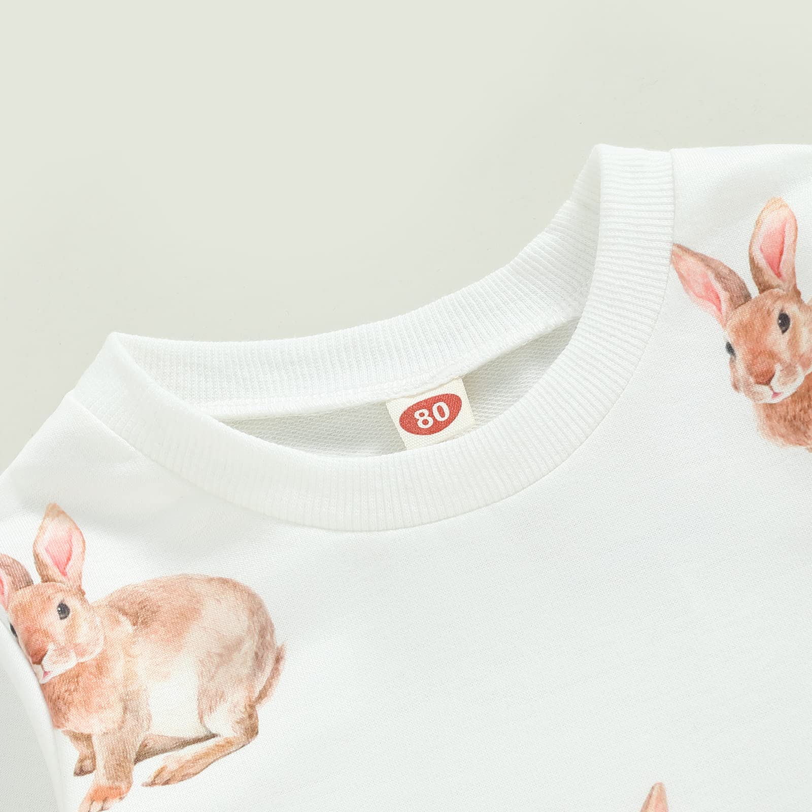 Infant Toddler Baby Girl Easter Outfit Bunny Long Sleeve Sweatshirt Tops and Flared Pants Easter Clothes Set (Easter White Solid, 6-12 Months)