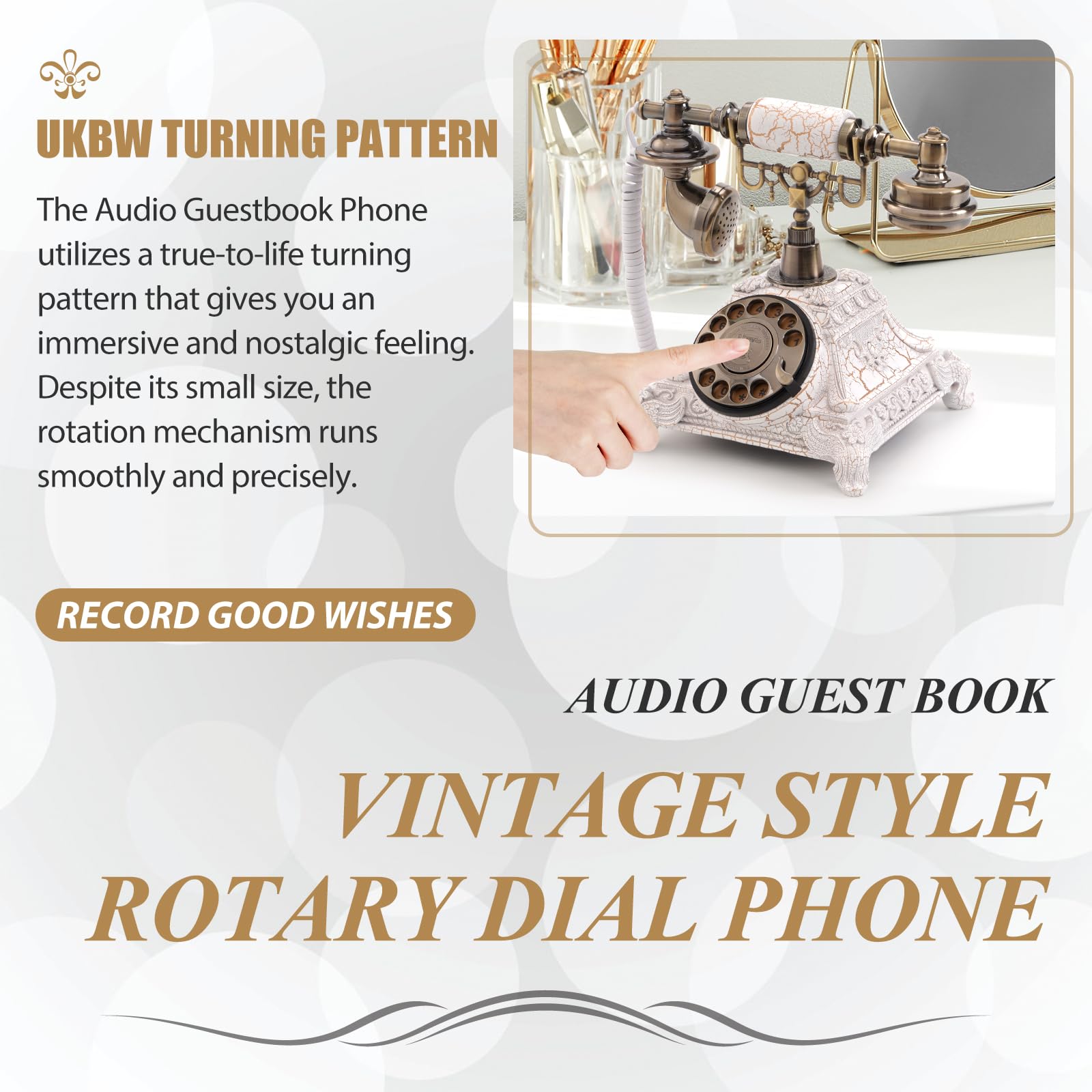 Audio Guest Book Phone, 32G Capacity Vintage Audio GuestBook Wedding Phone, Retro Audio Telephone Recording Customized Voice Message for Your Wedding Party, Retro White