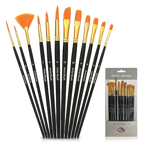 12 PCS Artists Paint Brushes Wooden