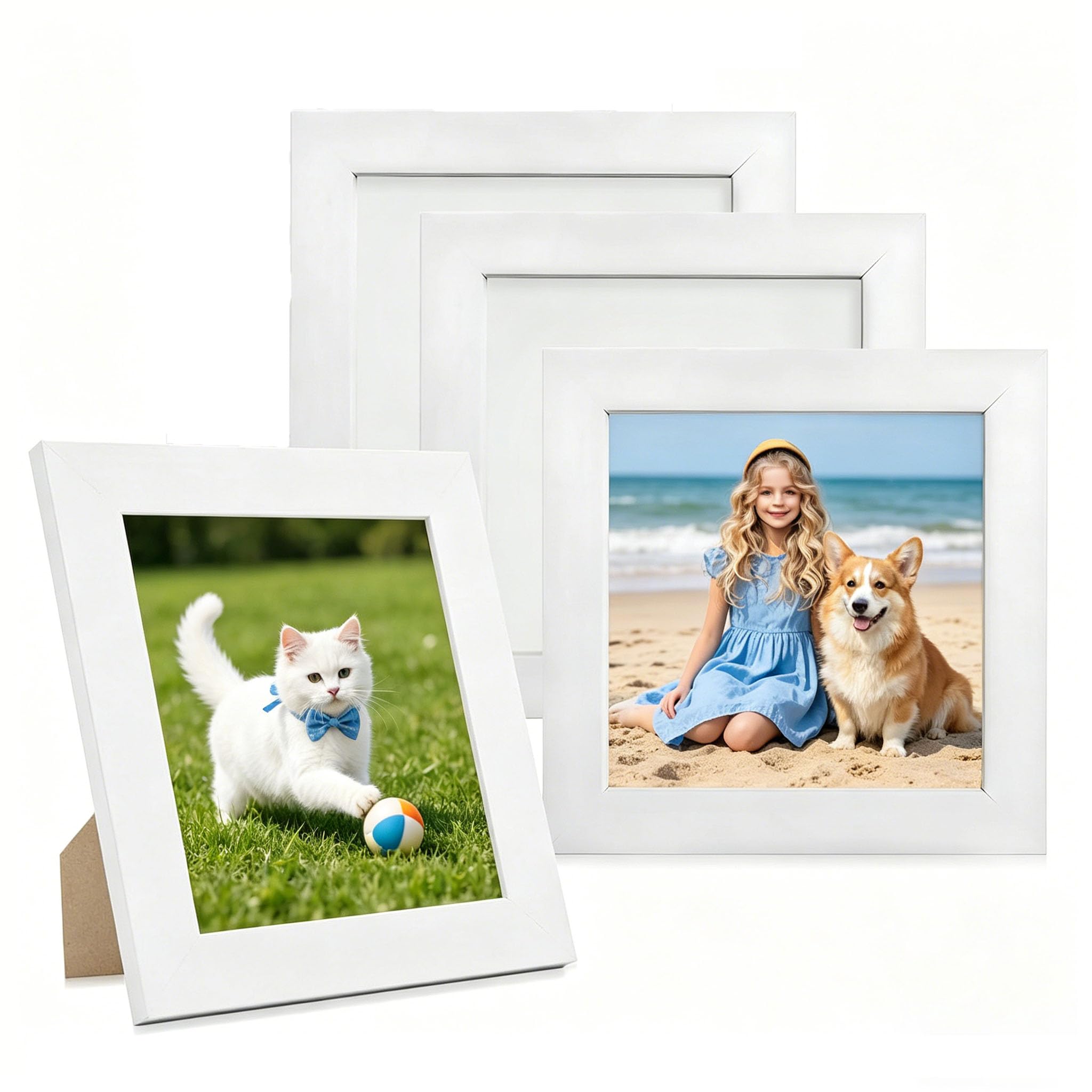 4x4 Photo Frames 4 Pack White Small Square Picture Frames, 13.4x13.4cm Wooden Frames with Double Mounts and Acrylic Glass for Wall Mounted or Desktop Display