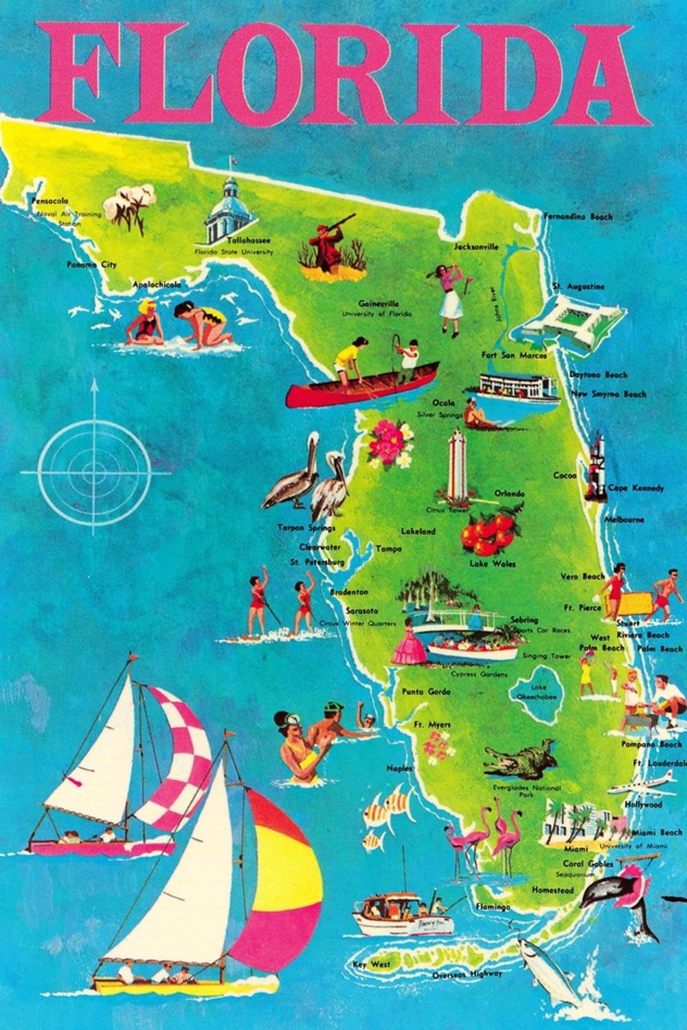 ART.COM Wall Art Print Map of Florida, 12" x 18"