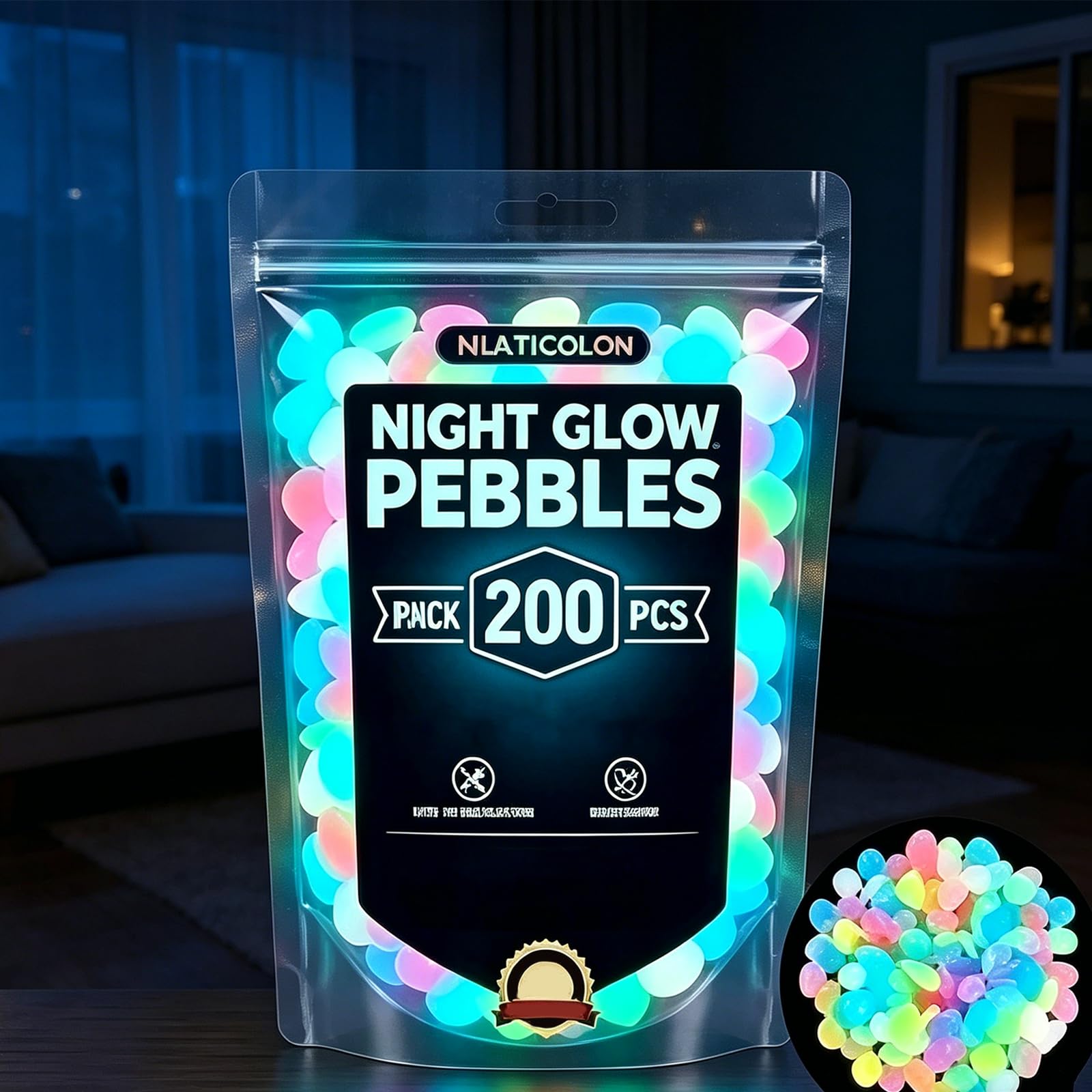 Colorful Glow-In-The-Dark Garden Stones, Glow In The Dark Pebbles, Luminous Stepping Stones Glow Rocks For Landscaping Fish Tank Aquarium Walkway Decor (200, Multi Color)
