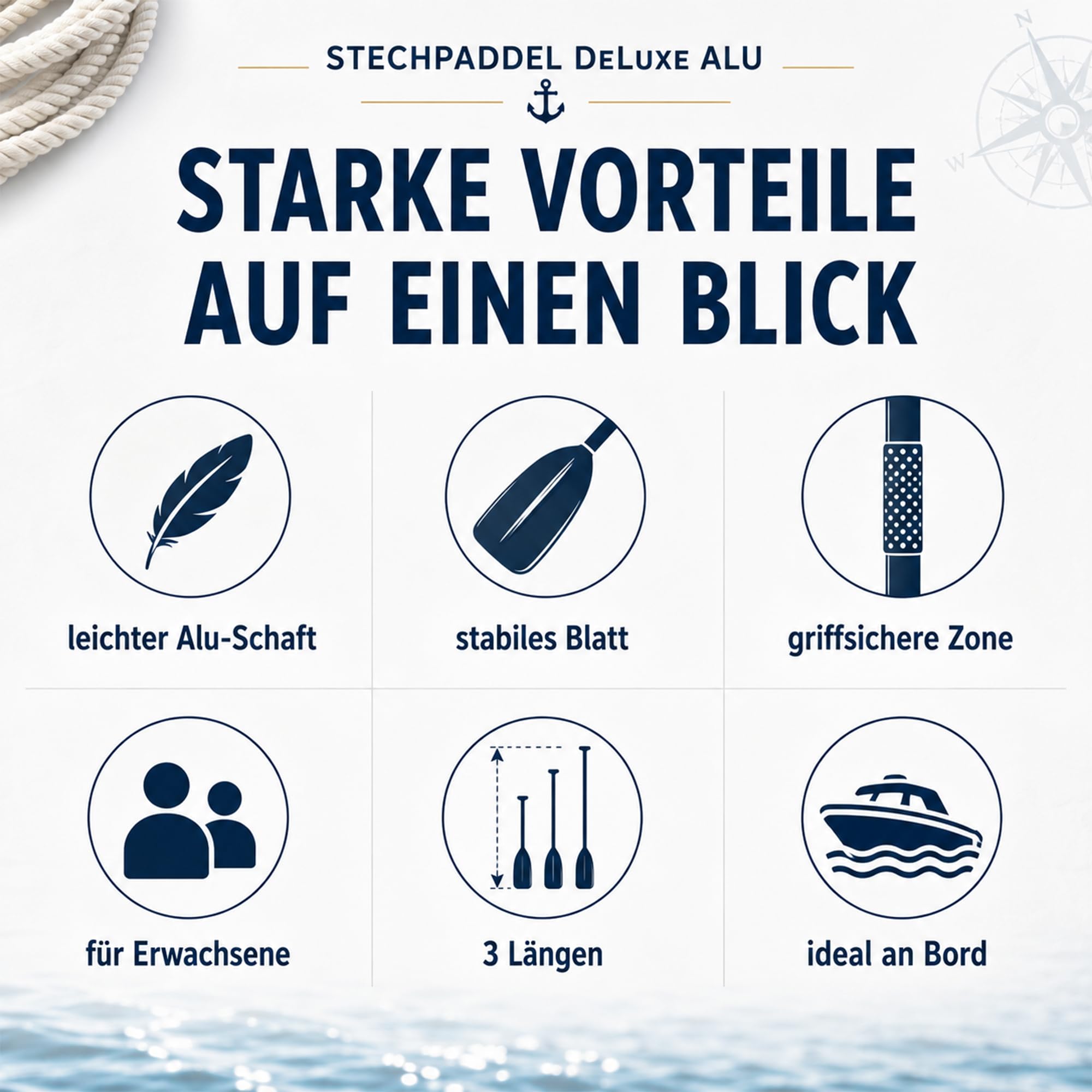 Paddel 120cm / 135cm / 150cm – stabiles Bootspaddel mit Aluminiumrohr & Kunststoffblatt | Kajak Paddel, Schlauchboot Paddel & Wassersport Zubehör für Freizeitboot, Beiboot & SUP Zubehör