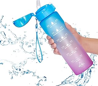 Allfourior 32 / 36oz Water Bottles with Times to Drink – Water Bottle with Straw with Time Marker Water Tracker Bottle BPA...
