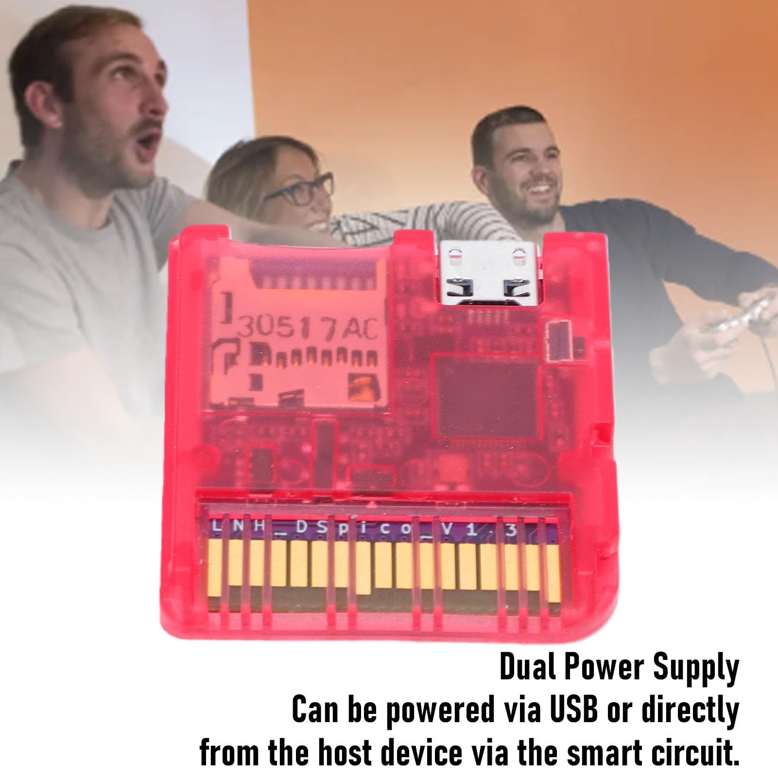 Yunseity DSPico DS Flashcard pour ND 3DS 2DS DSi NDSL NDS, Lecteur de Carte de Jeu Open Source RP2040 avec Vitesse de 6 Mo/s, Cartouche Flash de Mise à Niveau R4 pour Logiciel Homebrew et (Rouge