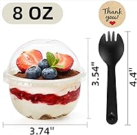 Vista 2 de Paquete de 100 tazas de plástico de postre de 8 onzas con tapas de cúpula, tazas de yogur transparente sin agujeros, vasos desechables para servir