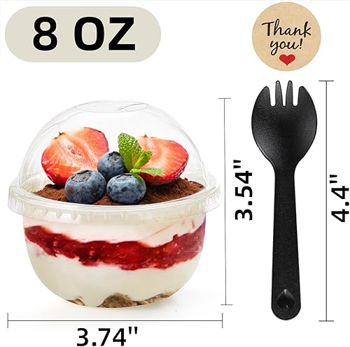 Miniatura 2 de Paquete de 100 tazas de plástico de postre de 8 onzas con tapas de cúpula, tazas de yogur transparente sin agujeros, vasos desechables para servir