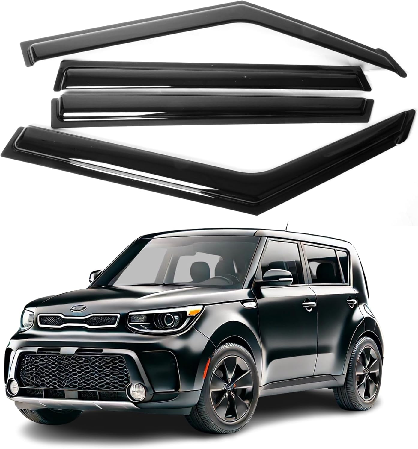 Fits for KIA Soul 2014 2015 2016 2017 2018 2019 Smoke Window Visor Set - Sun, Rain, and Vent Protection, 4-Pieces Tape-On Window Deflector Guard Kit