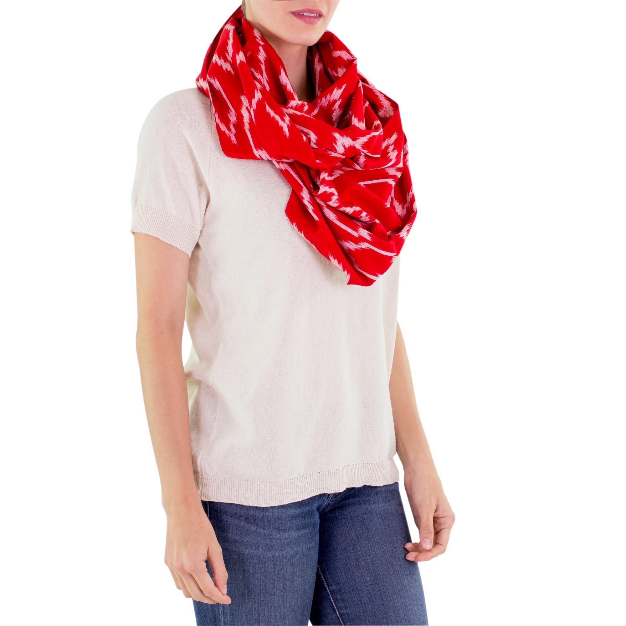 NOVICA Donna e bianco 100% cotone Infinity sciarpa dell'involucro, 'Rubino Maya' Taglia unica Rosso