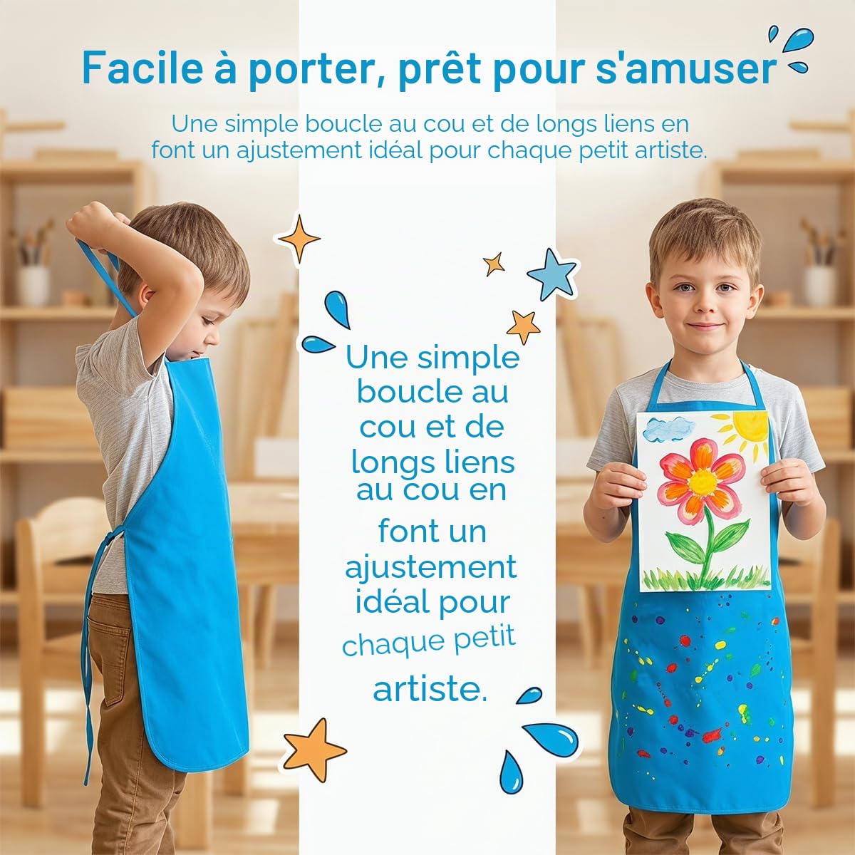 12 Pièces Tabliers de Peinture pour Enfants 2-9 Ans, 12 Couleurs | Children's Painting Apron, Tissu non Tissé, Jardinage Blouse pour la Pâtisserie, Les Travaux Manuels, Léger et Respirant